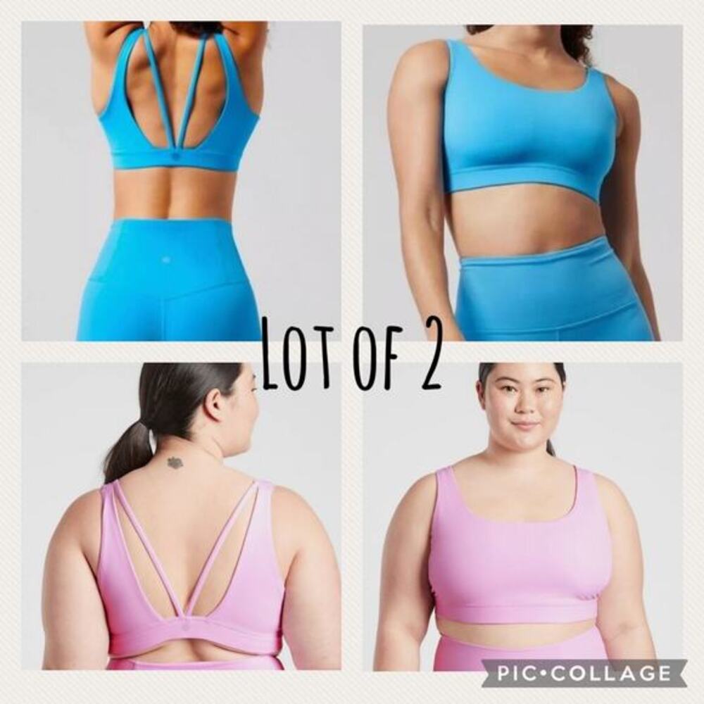 LOT OF 2 NWT Athleta Exhale Bra 3X D-DD-Santorini Blue AND Opaque Lilac $98‎